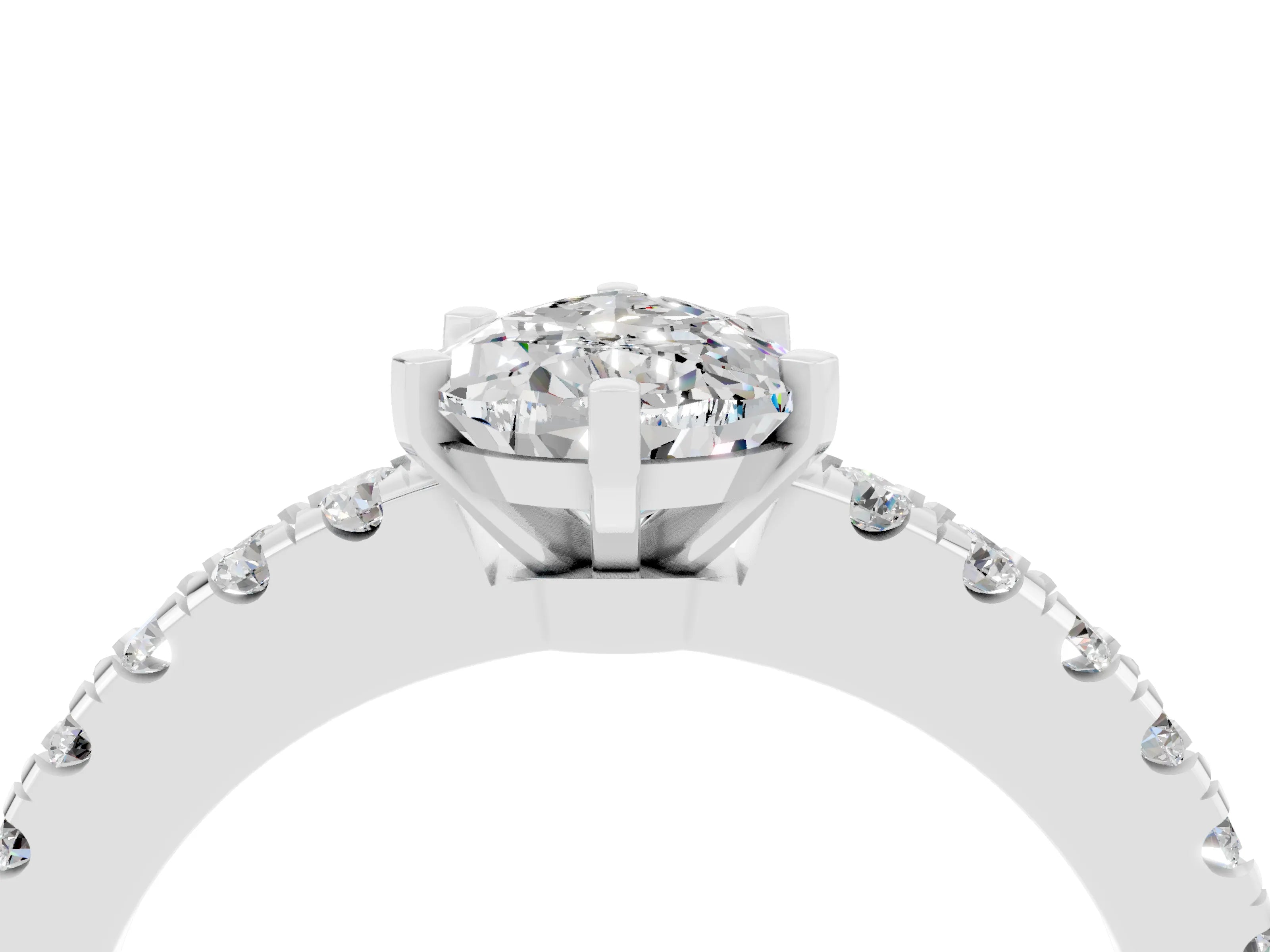 White gold Pear Cut Solitaire Diamond with Pavé Band and Four-Prong Setting_4