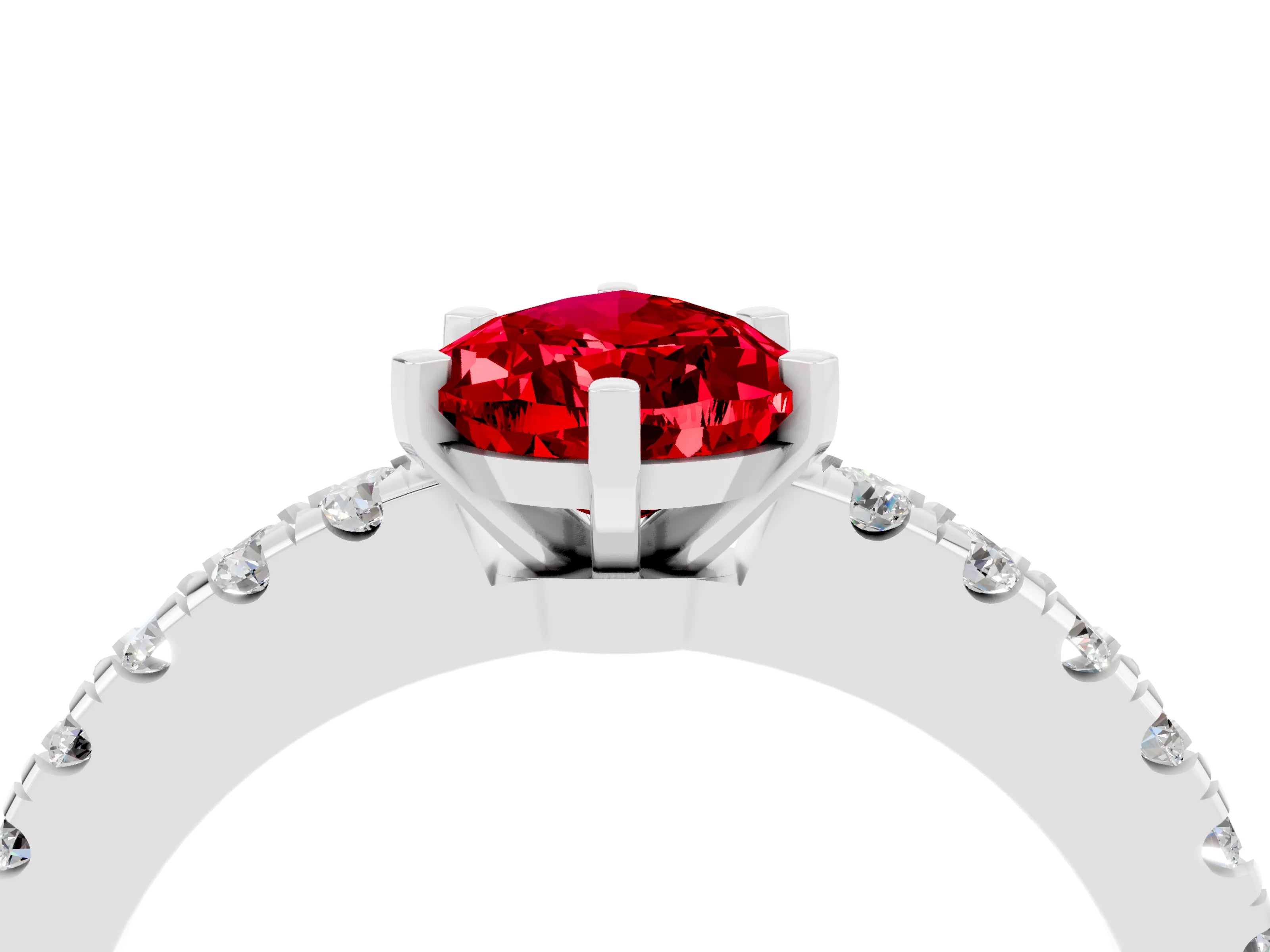 White gold Pear Cut Solitaire Diamond with Pavé Band and Four-Prong Setting_4