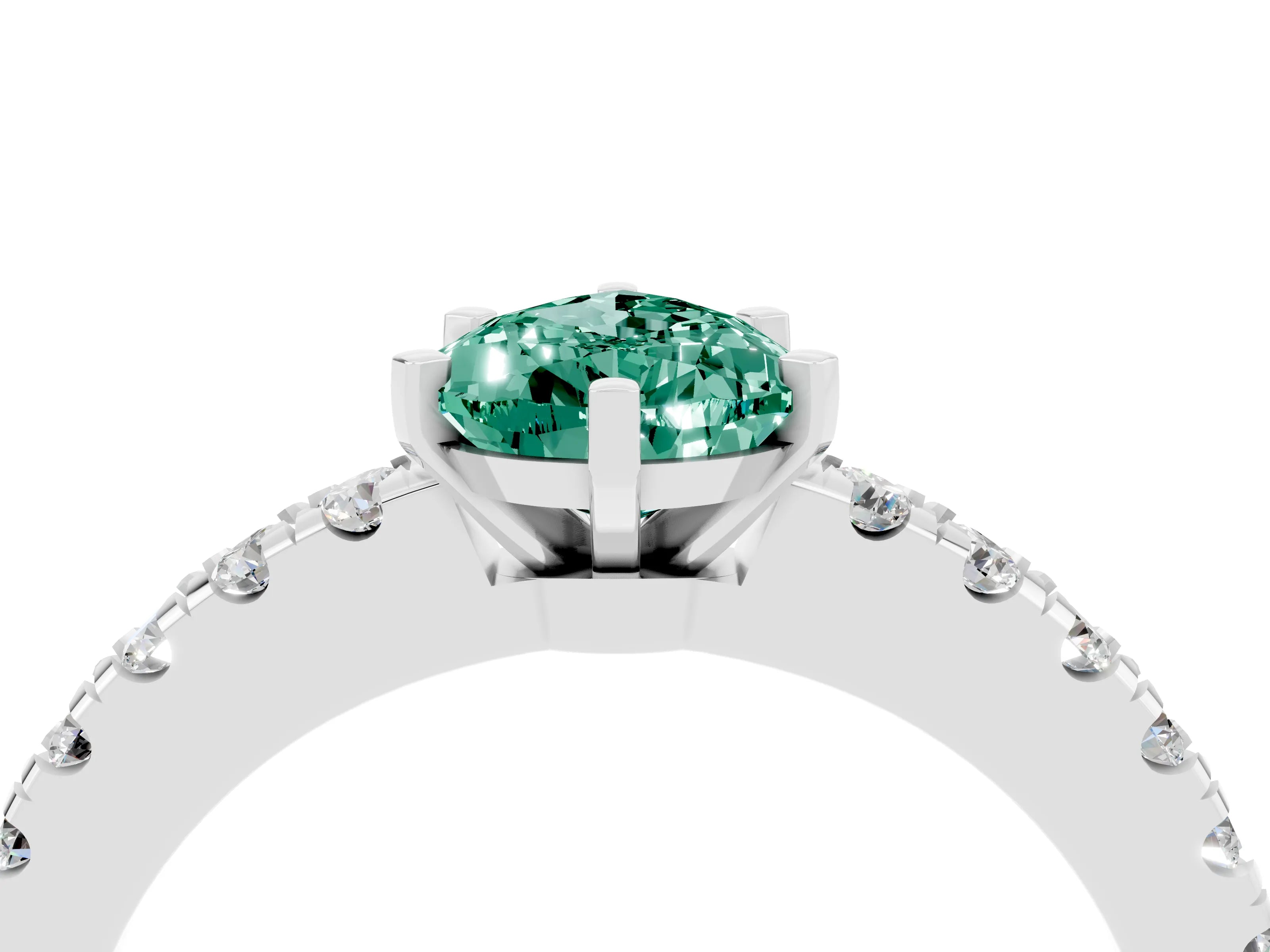 White gold Pear Cut Solitaire Diamond with Pavé Band and Four-Prong Setting_4