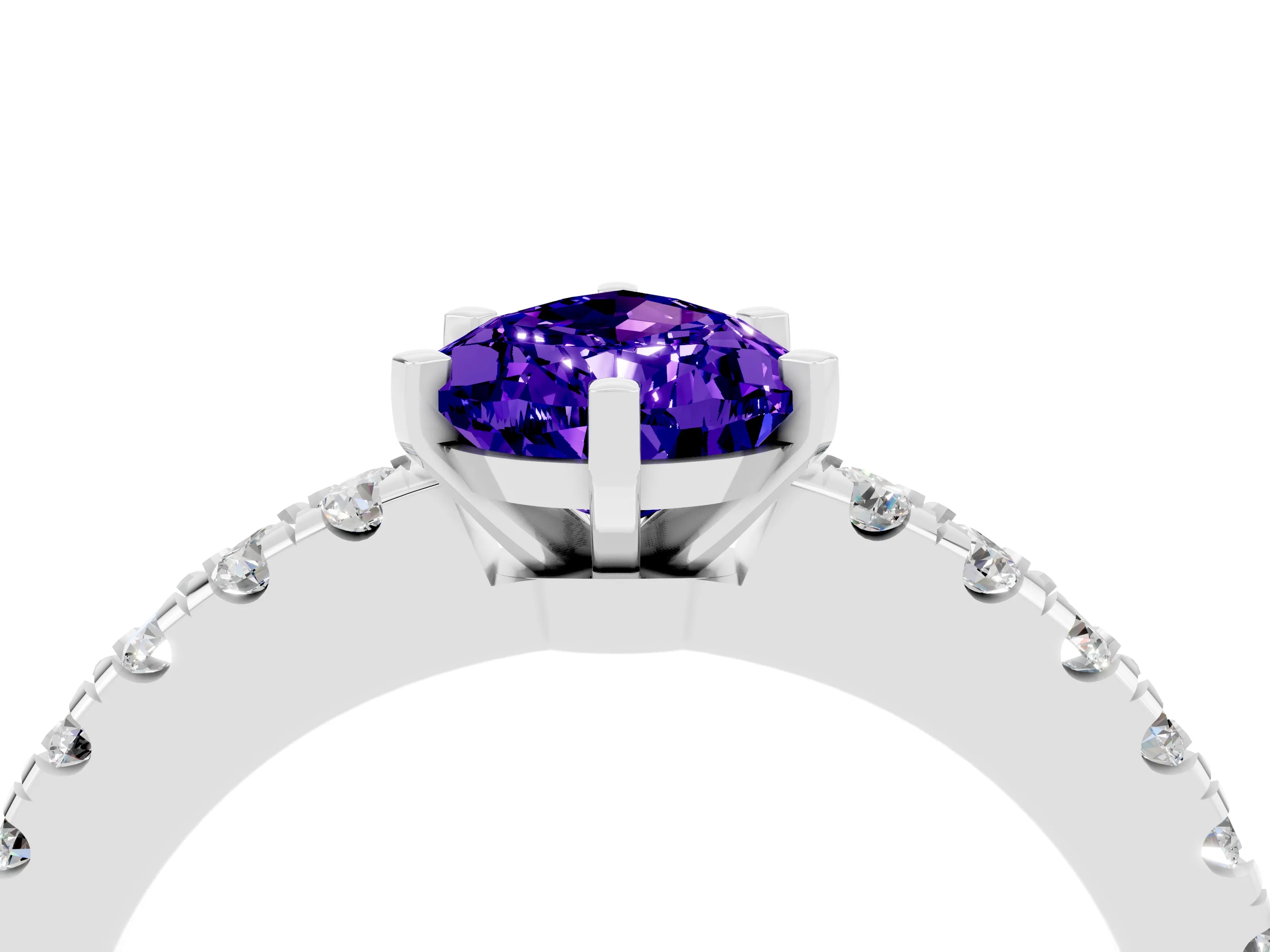 White gold Pear Cut Solitaire Diamond with Pavé Band and Four-Prong Setting_4