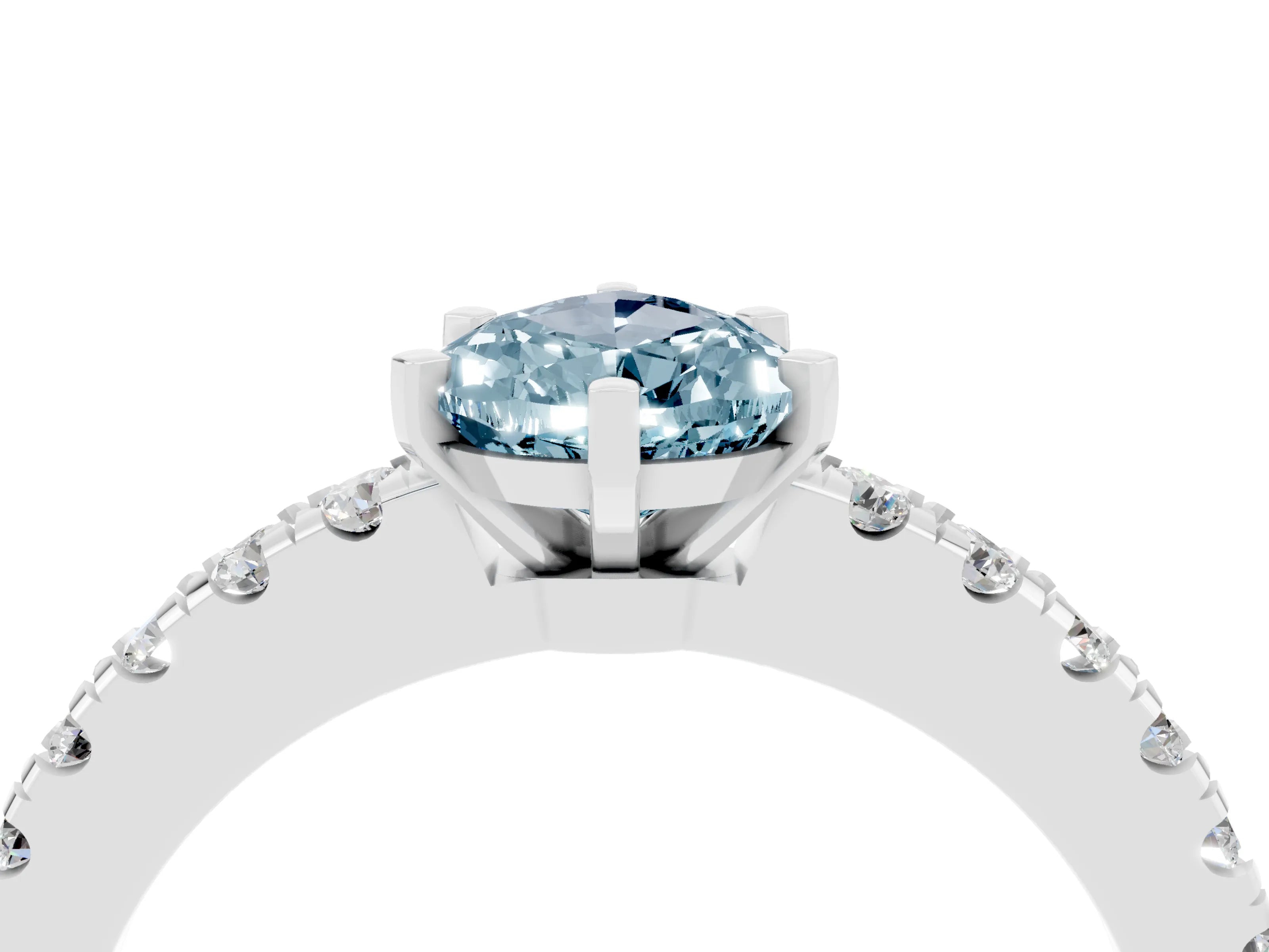White gold Pear Cut Solitaire Diamond with Pavé Band and Four-Prong Setting_4