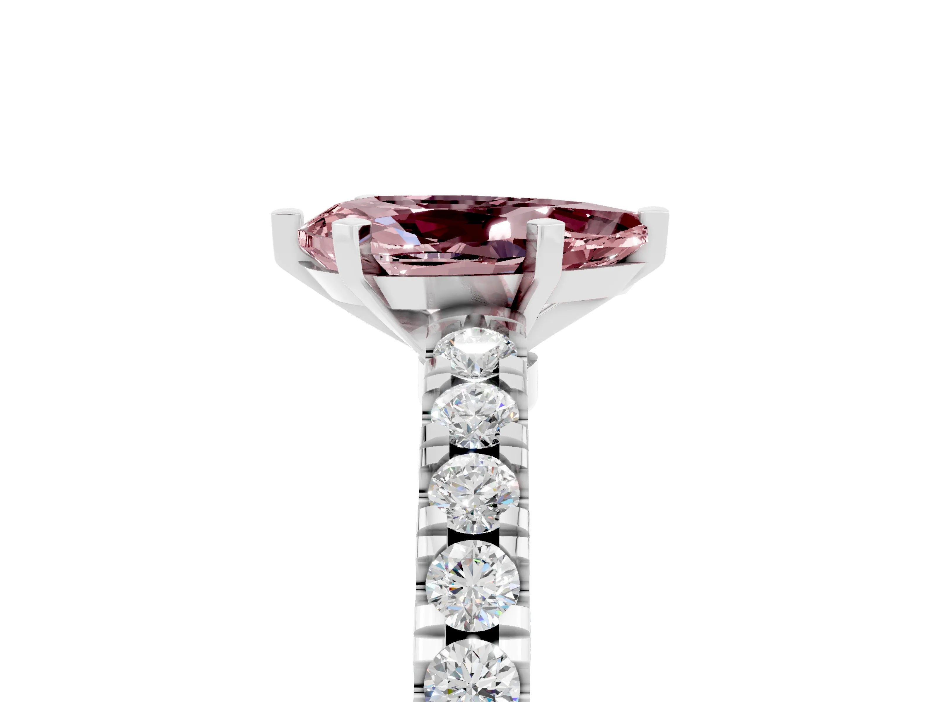 White gold Pear Cut Solitaire Diamond with Pavé Band and Four-Prong Setting_5