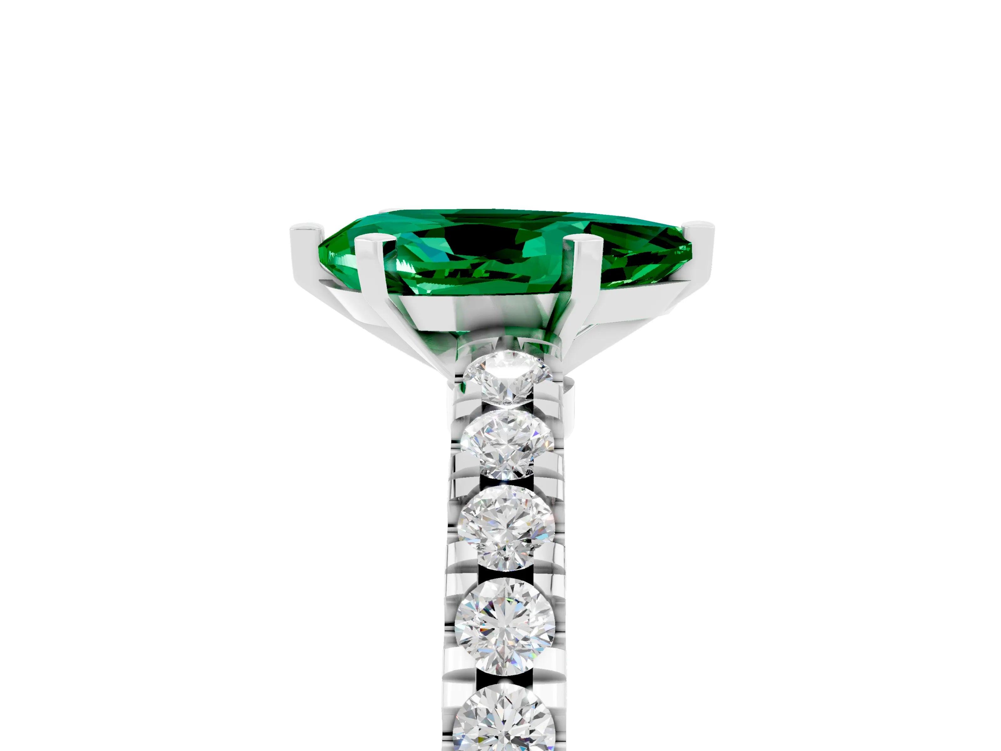 White gold Pear Cut Solitaire Diamond with Pavé Band and Four-Prong Setting_5