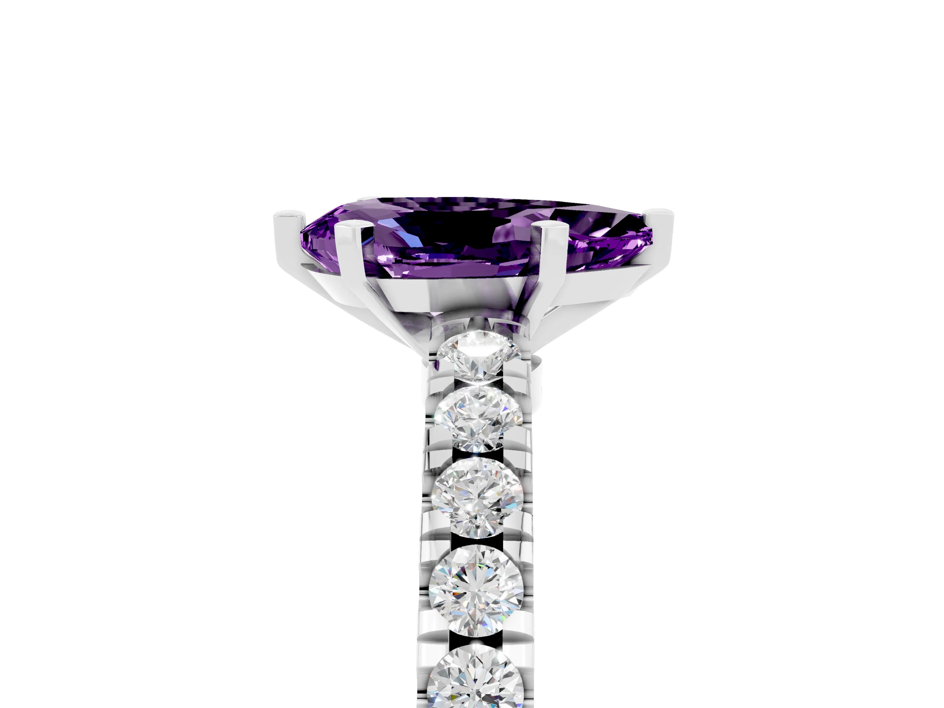 White gold Pear Cut Solitaire Diamond with Pavé Band and Four-Prong Setting_5