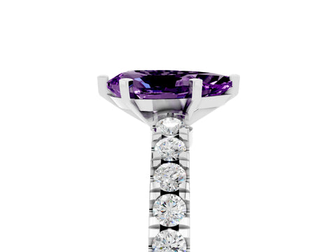 White gold Pear Cut Solitaire Diamond with Pavé Band and Four-Prong Setting_5