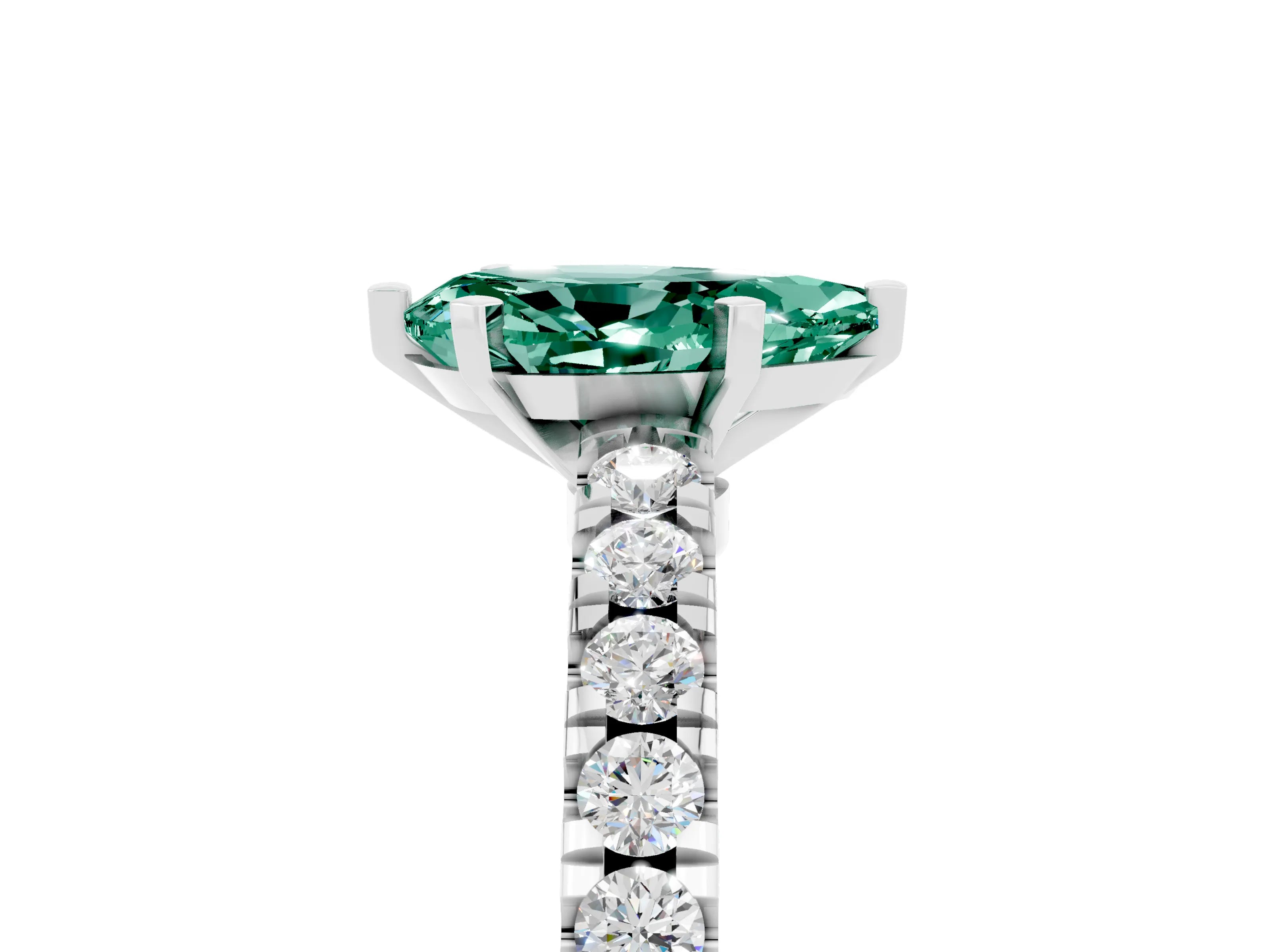 White gold Pear Cut Solitaire Diamond with Pavé Band and Four-Prong Setting_5