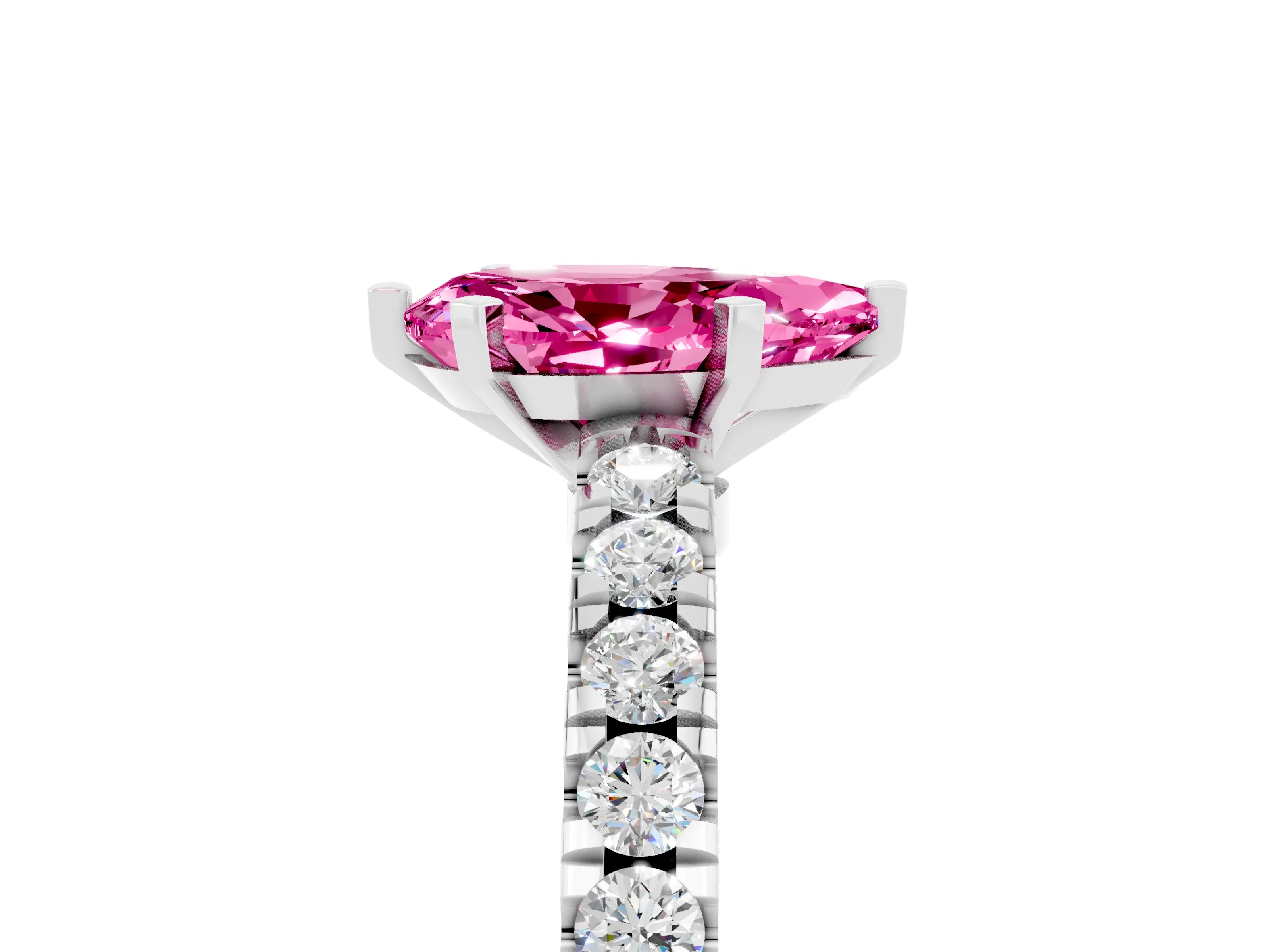 White gold Pear Cut Solitaire Diamond with Pavé Band and Four-Prong Setting_5