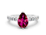 White gold Pear Cut Solitaire Diamond with Pavé Band and Four-Prong Setting
