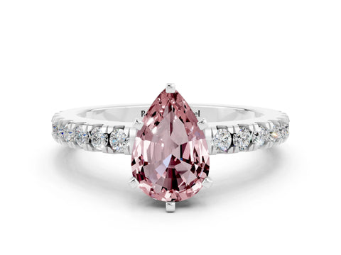 White gold Pear Cut Solitaire Diamond with Pavé Band and Four-Prong Setting