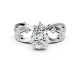 White gold Pear Cut Solitaire Diamond with Side Stones on Criss-Cross Band and Four-Prong Setting_23
