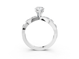 White gold Pear Cut Solitaire Diamond with Side Stones on Criss-Cross Band and Four-Prong Setting_26