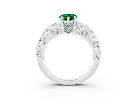White gold Pear Cut Solitaire Emerald Leaf-Inspired Vine Band Ring with Prong Setting_3