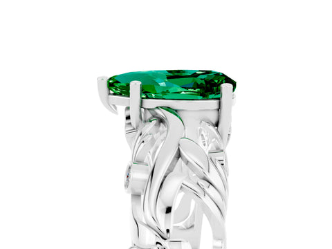 White gold Pear Cut Solitaire Emerald Leaf-Inspired Vine Band Ring with Prong Setting_5