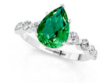 White gold Pear Cut Solitaire Emerald Ring with Pave Band and Four-Prong Setting_1