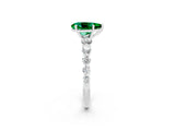 White gold Pear Cut Solitaire Emerald Ring with Pave Band and Four-Prong Setting_2