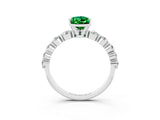 White gold Pear Cut Solitaire Emerald Ring with Pave Band and Four-Prong Setting_3