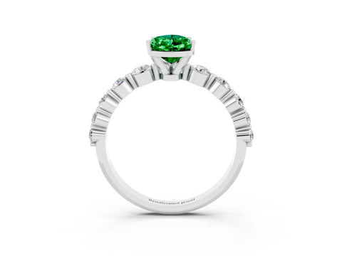 White gold Pear Cut Solitaire Emerald Ring with Pave Band and Four-Prong Setting_3