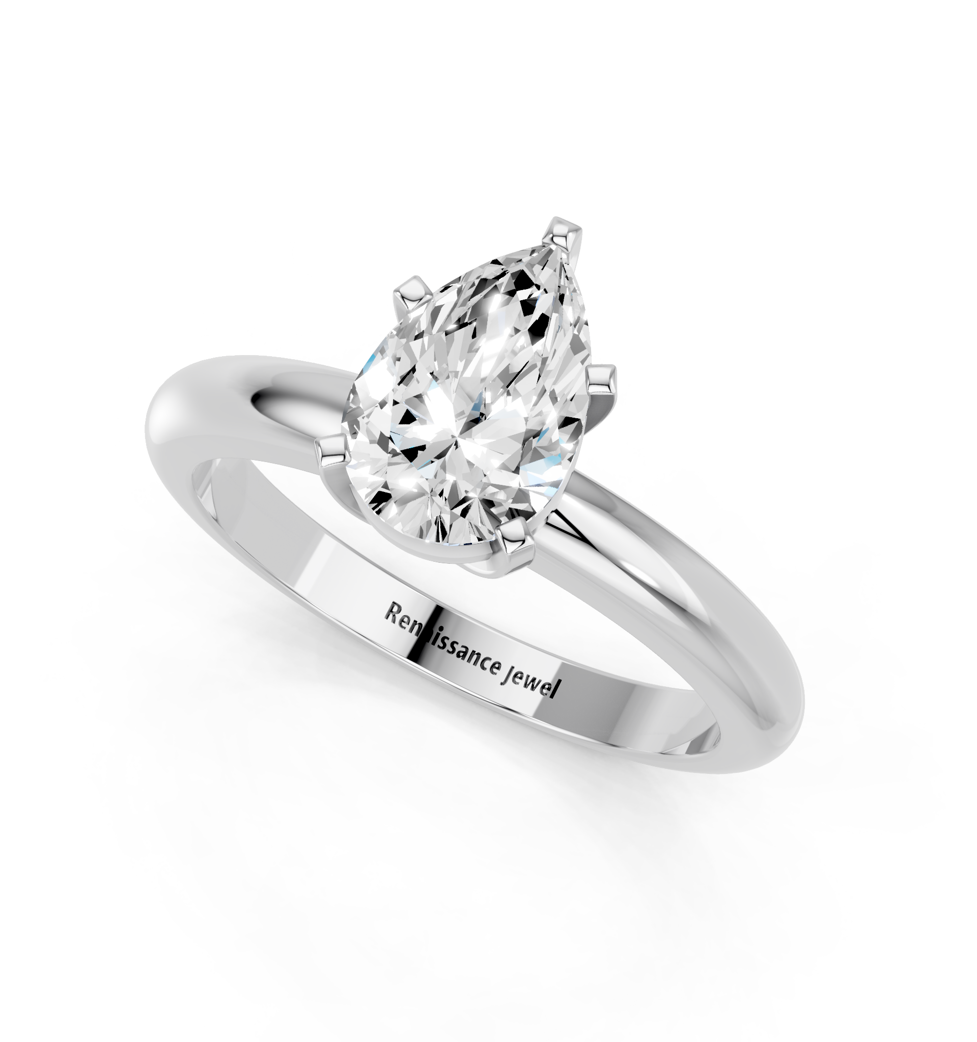 White gold Pear Cut Solitaire Engagement Ring with Round Band and Four-Prong Setting_328