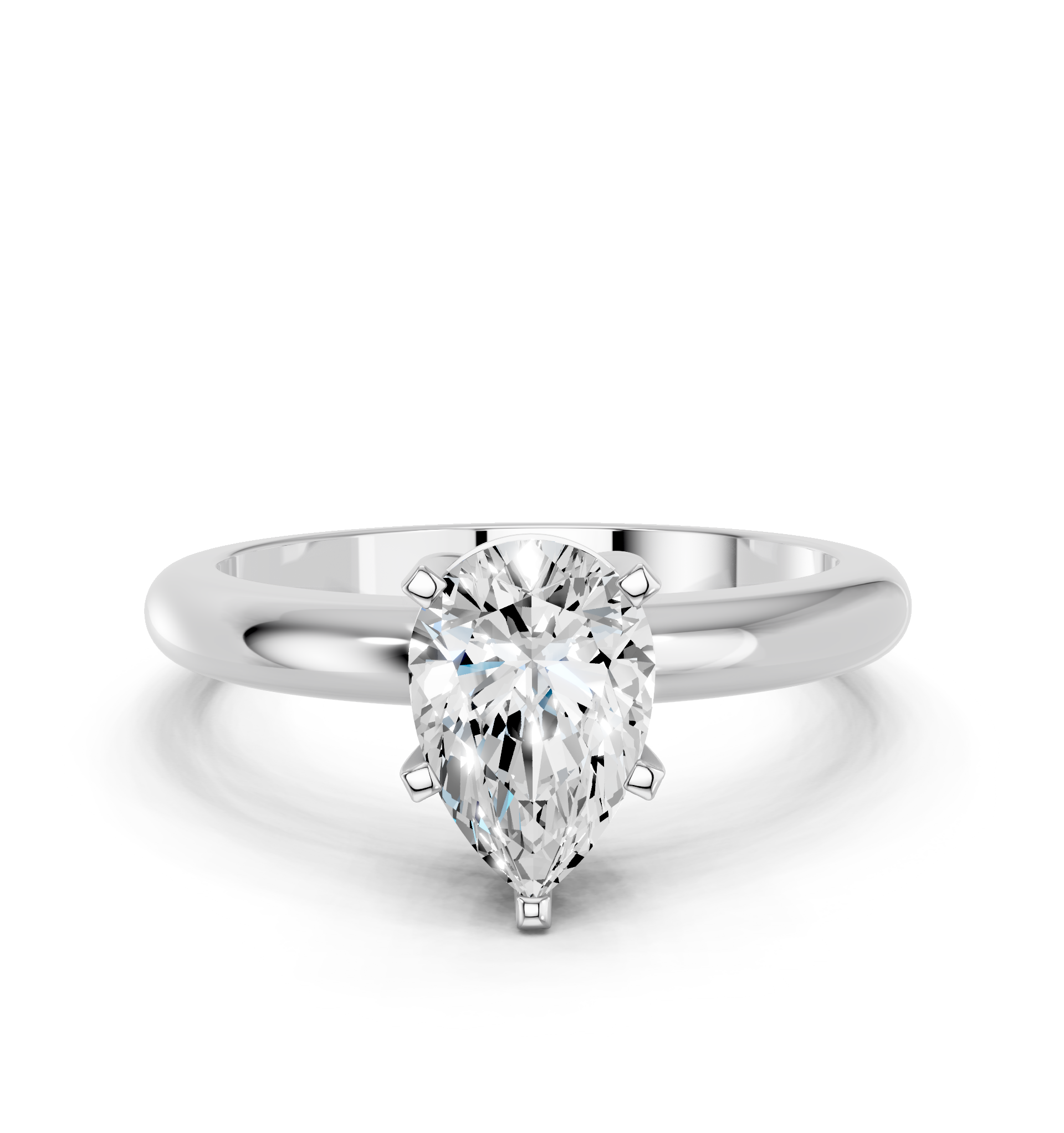 White gold Pear Cut Solitaire Engagement Ring with Round Band and Four-Prong Setting_336