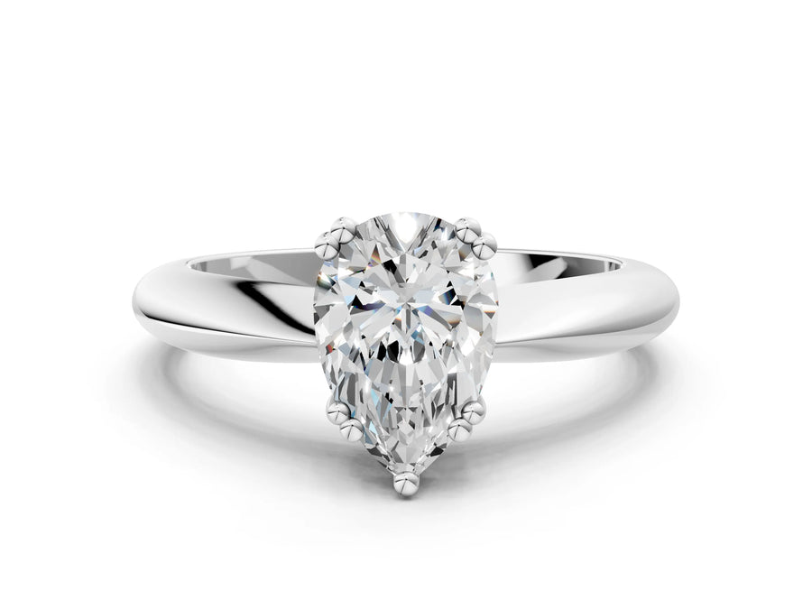 White gold Pear Cut Solitaire Engagement Ring with Tapered Band and Four-Prong Setting