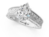 White gold Pear Cut Solitaire Engraved Band with Four-Prong Setting_63