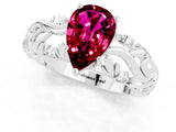 White gold Pear Cut Solitaire Garnet Leaf-Inspired Vine Band Ring with Prong Setting_1
