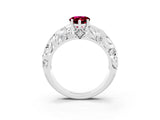 White gold Pear Cut Solitaire Garnet Leaf-Inspired Vine Band Ring with Prong Setting_3