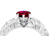 White gold Pear Cut Solitaire Garnet Leaf-Inspired Vine Band Ring with Prong Setting_4