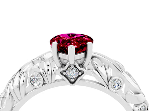 White gold Pear Cut Solitaire Garnet Leaf-Inspired Vine Band Ring with Prong Setting_4