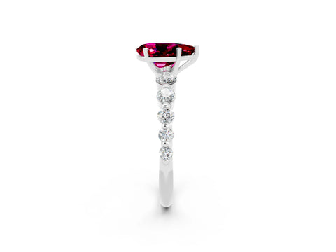 White gold Pear Cut Solitaire Garnet Ring with Pave Band and Four-Prong Setting_2