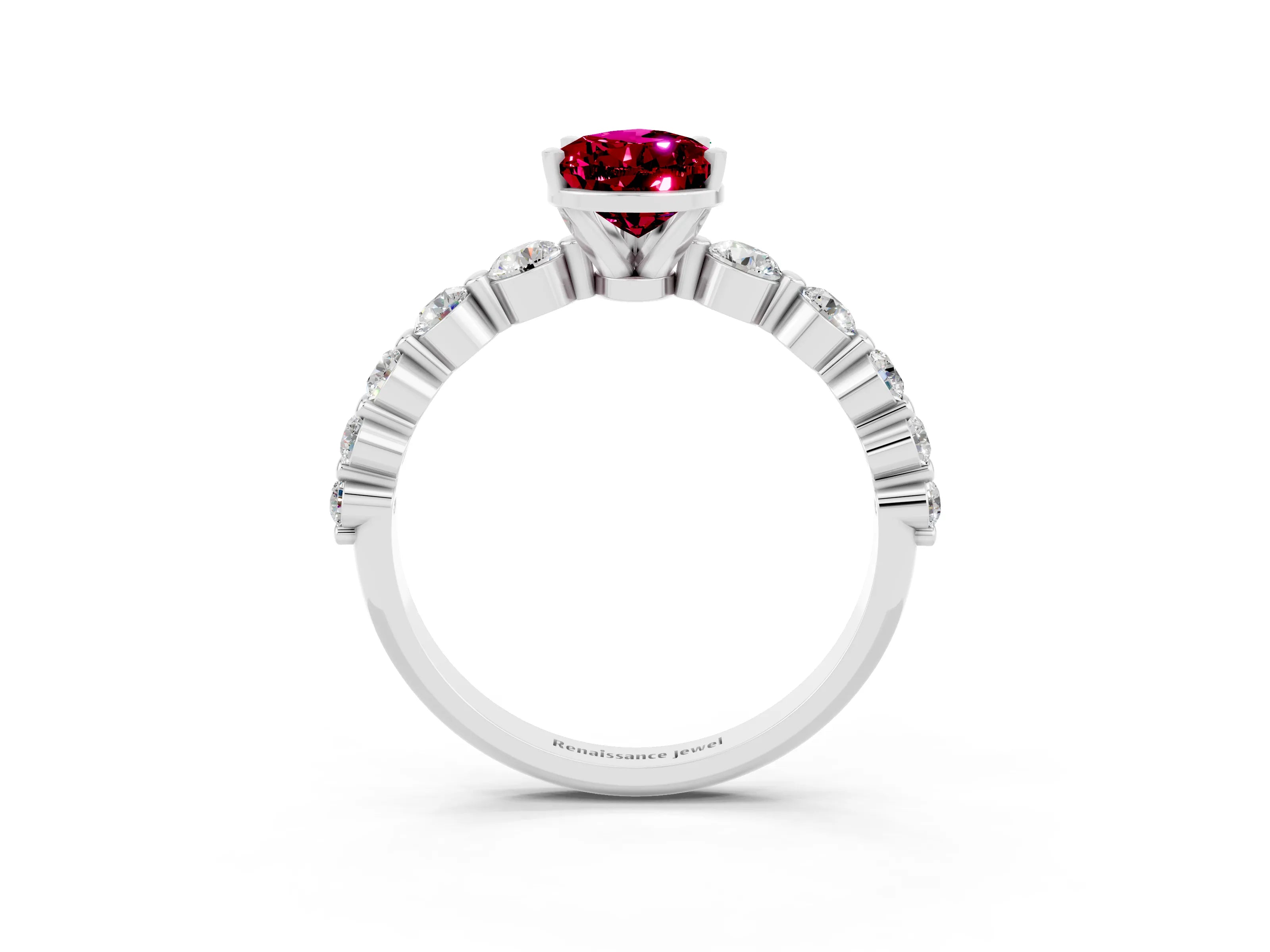 White gold Pear Cut Solitaire Garnet Ring with Pave Band and Four-Prong Setting_3