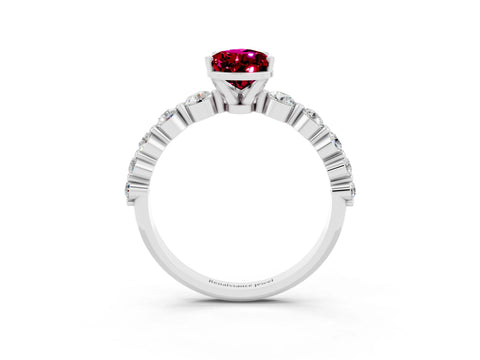 White gold Pear Cut Solitaire Garnet Ring with Pave Band and Four-Prong Setting_3