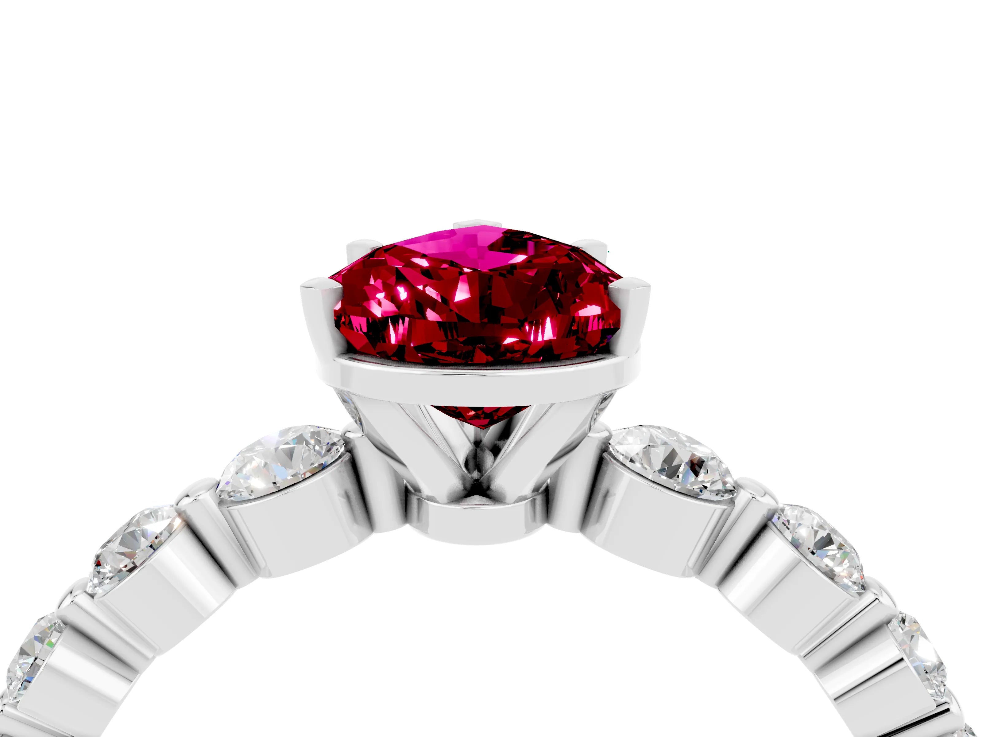 White gold Pear Cut Solitaire Garnet Ring with Pave Band and Four-Prong Setting_4