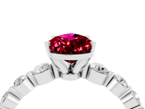White gold Pear Cut Solitaire Garnet Ring with Pave Band and Four-Prong Setting_4