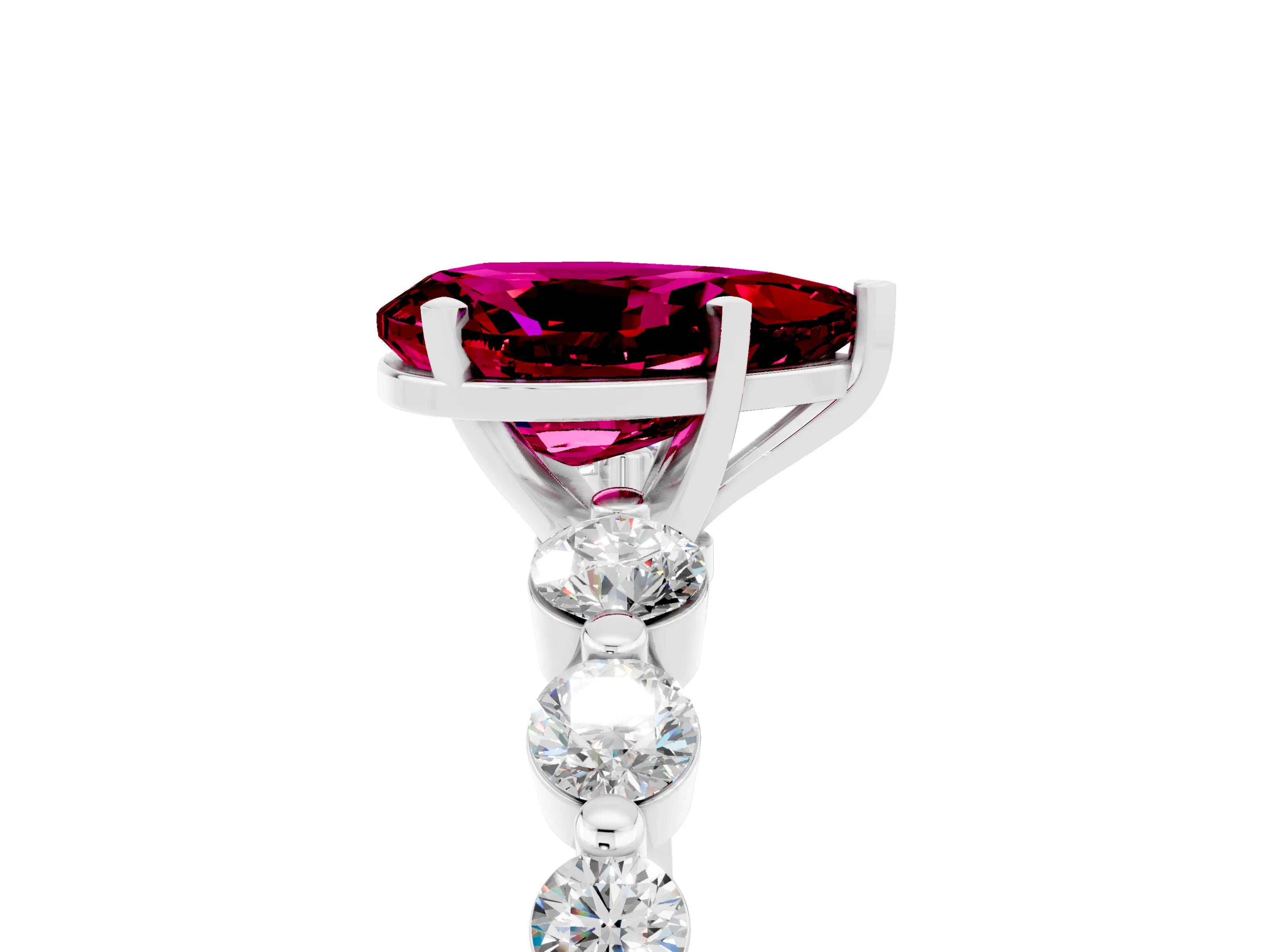 White gold Pear Cut Solitaire Garnet Ring with Pave Band and Four-Prong Setting_5