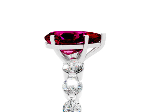 White gold Pear Cut Solitaire Garnet Ring with Pave Band and Four-Prong Setting_5