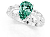 White gold Pear Cut Solitaire Green Sapphire Leaf-Inspired Vine Band Ring with Prong Setting_1