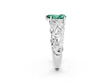 White gold Pear Cut Solitaire Green Sapphire Leaf-Inspired Vine Band Ring with Prong Setting_2