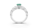 White gold Pear Cut Solitaire Green Sapphire Leaf-Inspired Vine Band Ring with Prong Setting_3