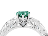 White gold Pear Cut Solitaire Green Sapphire Leaf-Inspired Vine Band Ring with Prong Setting_4