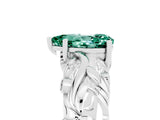 White gold Pear Cut Solitaire Green Sapphire Leaf-Inspired Vine Band Ring with Prong Setting_5