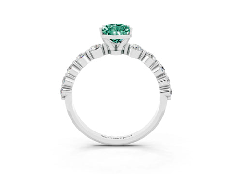 White gold Pear Cut Solitaire Green Sapphire Ring with Pave Band and Four-Prong Setting_3
