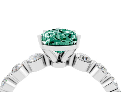 White gold Pear Cut Solitaire Green Sapphire Ring with Pave Band and Four-Prong Setting_4