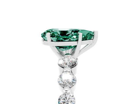 White gold Pear Cut Solitaire Green Sapphire Ring with Pave Band and Four-Prong Setting_5
