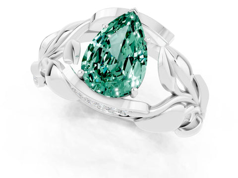 White gold Pear Cut Solitaire Leaf-Inspired Engagement Ring with Prong Setting_1