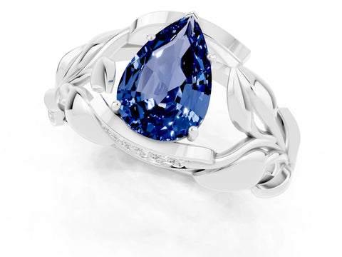 White gold Pear Cut Solitaire Leaf-Inspired Engagement Ring with Prong Setting_1