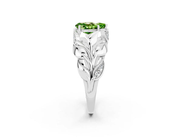 Platinum Pear Cut Solitaire Leaf-Inspired Engagement Ring with Prong Setting