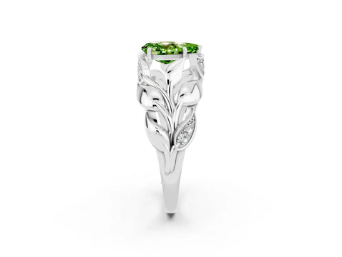 White gold Pear Cut Solitaire Leaf-Inspired Engagement Ring with Prong Setting_2