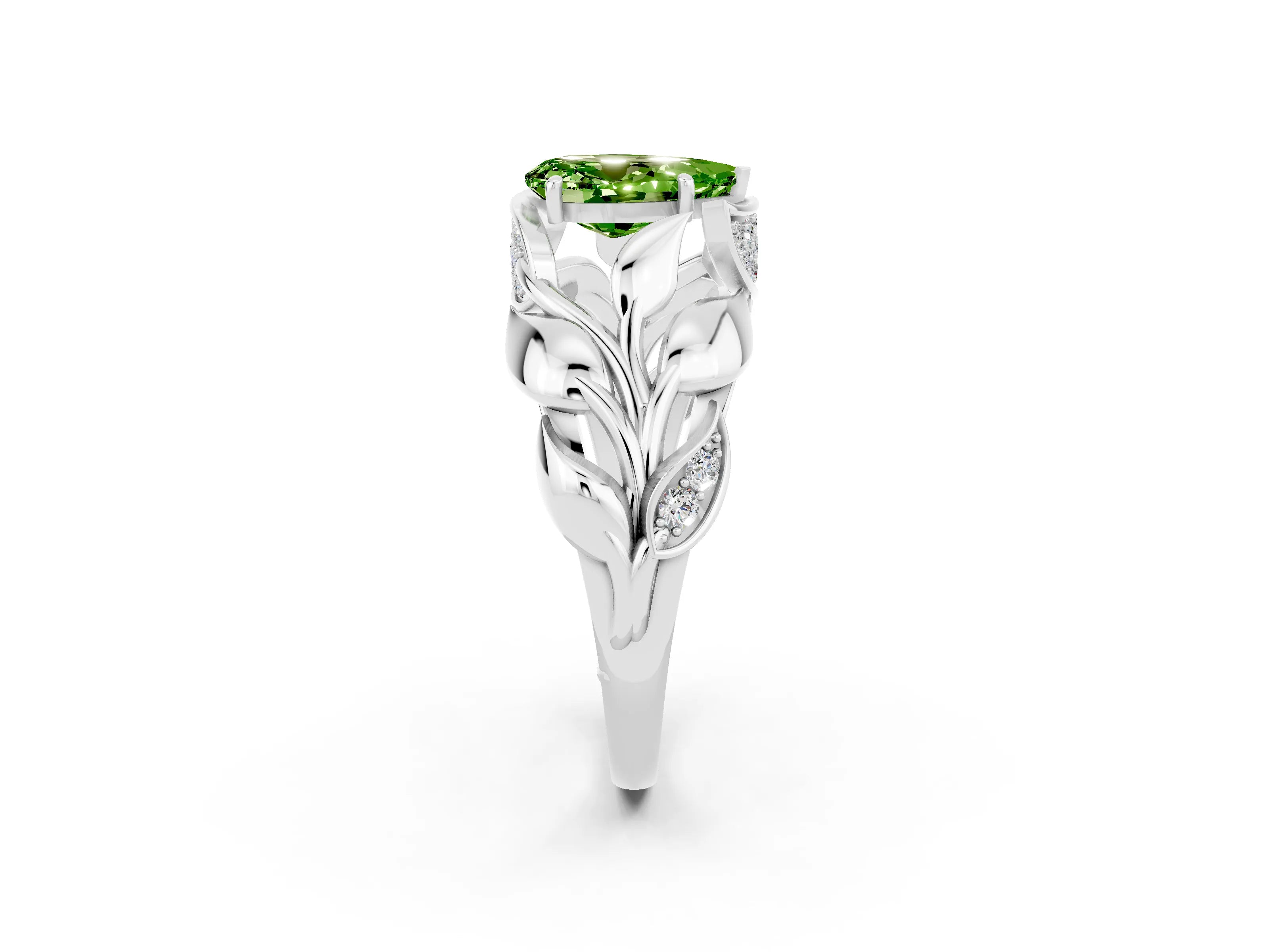 White gold Pear Cut Solitaire Leaf-Inspired Engagement Ring with Prong Setting_2