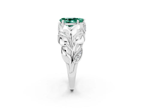 White gold Pear Cut Solitaire Leaf-Inspired Engagement Ring with Prong Setting_2